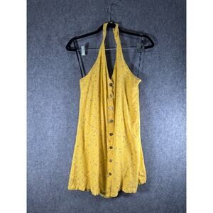RVCA Dress Women Large Halterneck‎ Yellow Mini Floral Summer Vacation